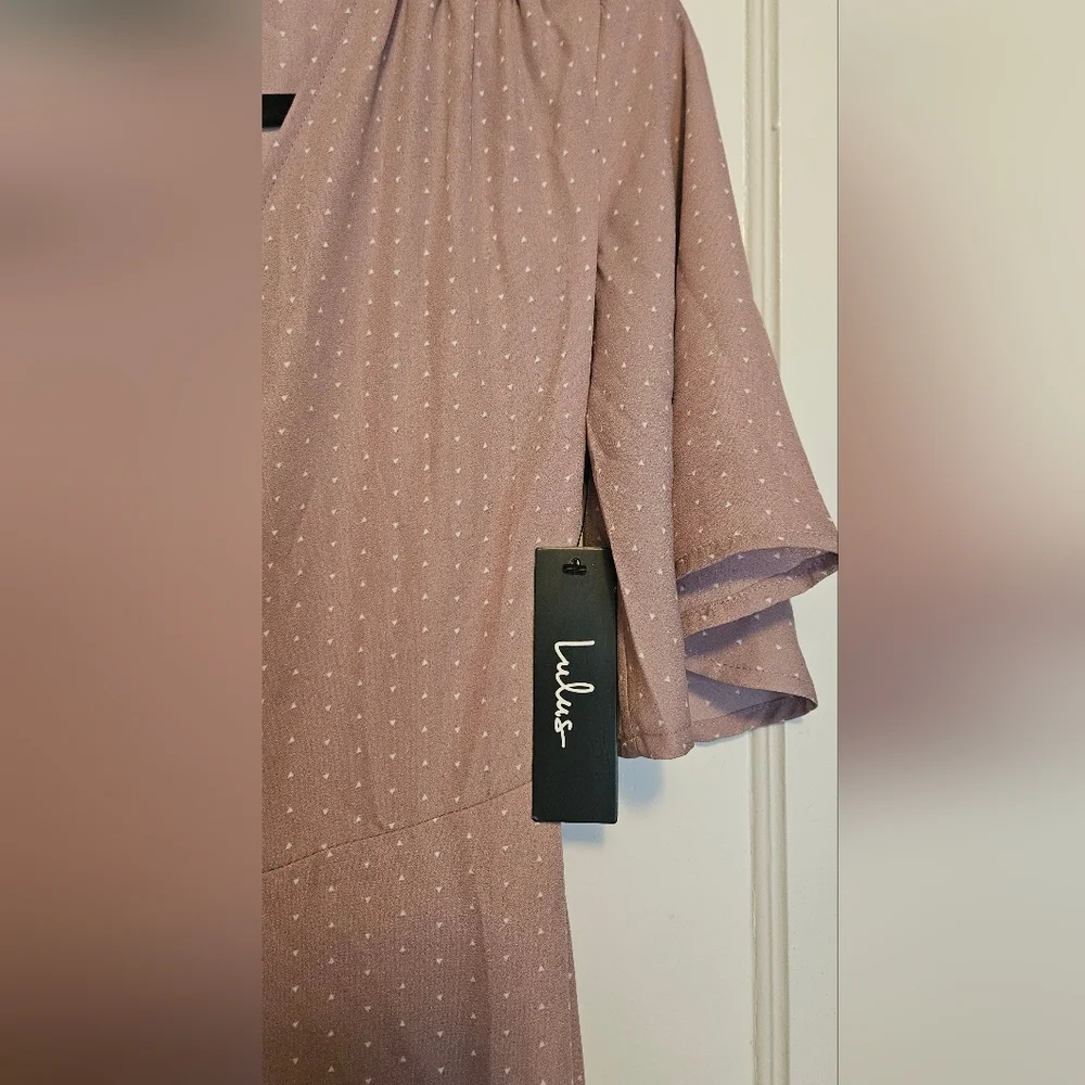 Lulu's Mauve Dot Wrap Midi Dress Size S.